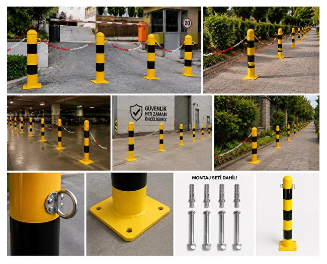 İsgokulu Zincir Bağlantılı ( Kulaklı ) Otopark Sabit Demir Duba Delinatör 75 cm 