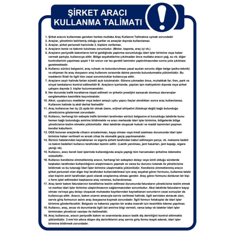 Şirket Aracı Kullanma Talimatı
